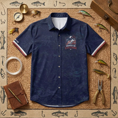 Hooked on Freedom Patriotic Fishing Hawaiian Shirt