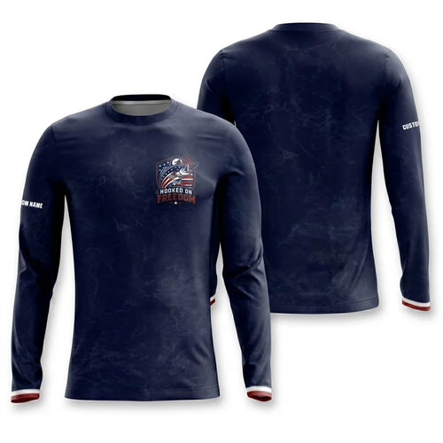Hooked on Freedom Patriotic Fishing Long Sleeve Shirt
