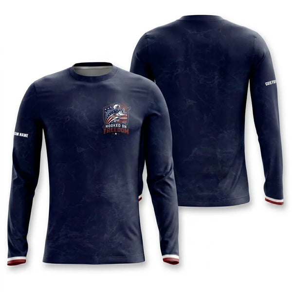 Hooked on Freedom Patriotic Fishing Long Sleeve Shirt
