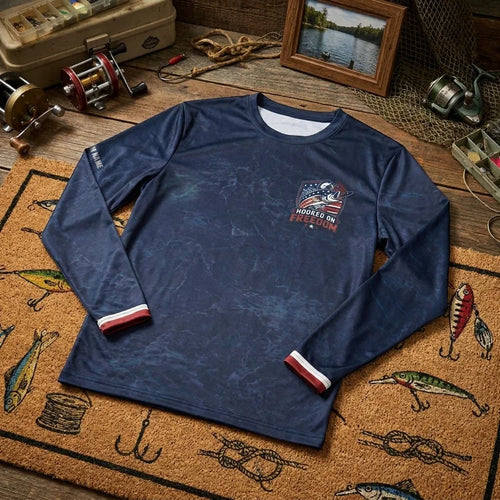 Hooked on Freedom Patriotic Fishing Long Sleeve Shirt