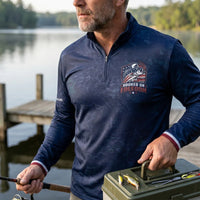 Hooked on Freedom Patriotic Fishing Polo Long Sleeve Shirt