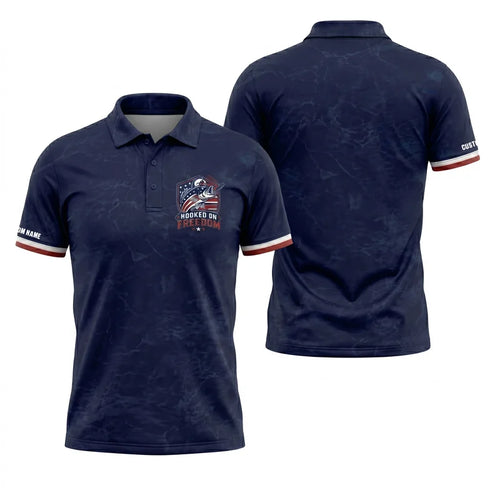 Hooked on Freedom Patriotic Fishing Polo Shirt