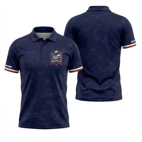 Hooked on Freedom Patriotic Fishing Polo Shirt