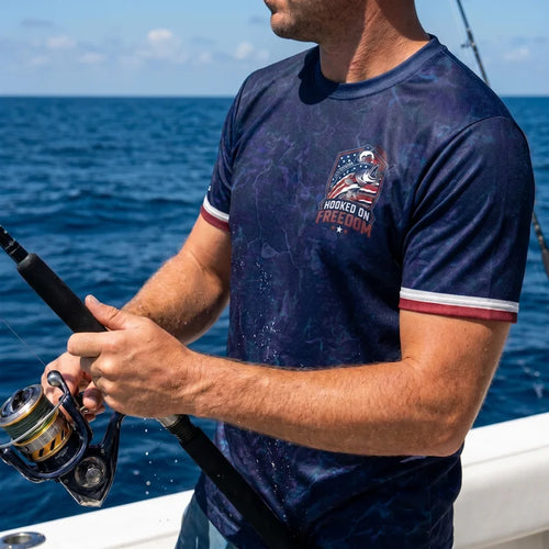 Hooked on Freedom Patriotic Fishing T-Shirt