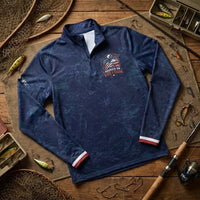 Hooked on Freedom Patriotic Fishing Zip Long Sleeve Shirt