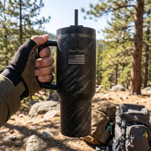 Hunt Wild Hex Camo USA 40oz Handled Tumbler