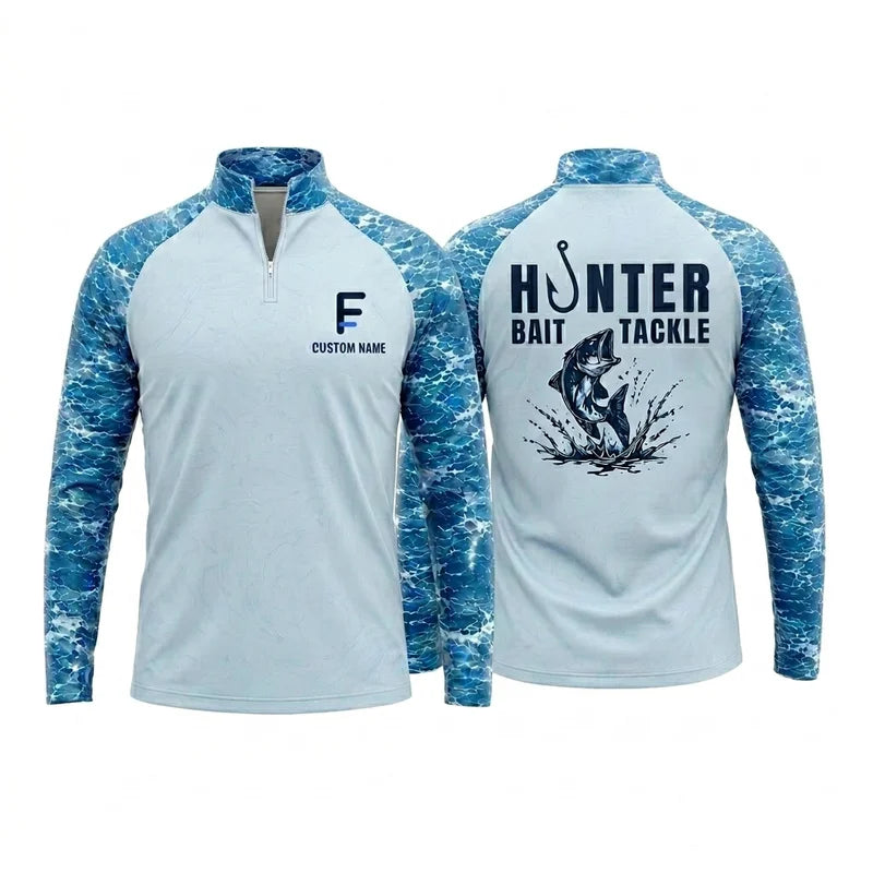 Hunter Bait & Tackle Personalized Fishing Zip Long Sleeve Shirt