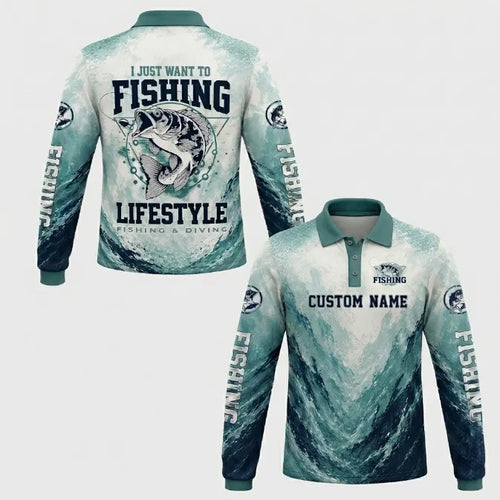 I Just Want To Fishing Lifestyle Polo Long Sleeve Shirt