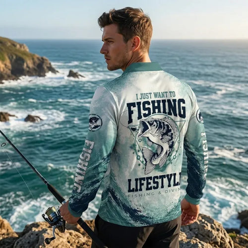 I Just Want To Fishing Lifestyle Polo Long Sleeve Shirt