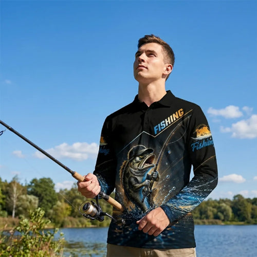 I Was One Under Today Bass Fishing Polo Long Sleeve Shirt