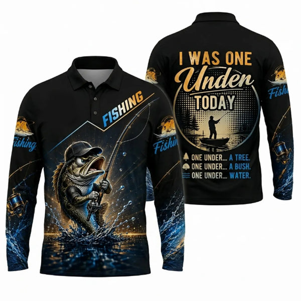 I Was One Under Today Bass Fishing Polo Long Sleeve Shirt
