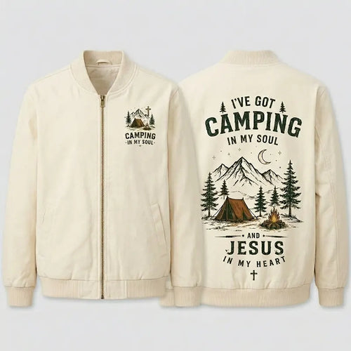 I've Got Camping In My Soul And Jesus In My Heart Bomber Jacket