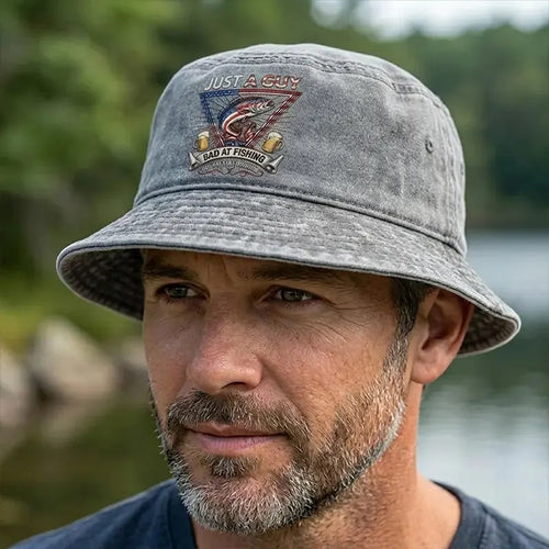 Just A Guy Bad At Fishing Embroidered Fishing Bucket Hat