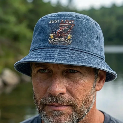 Just A Guy Bad At Fishing Embroidered Fishing Bucket Hat