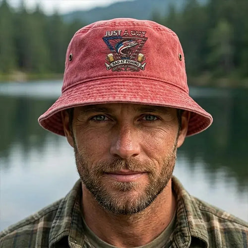 Just A Guy Bad At Fishing Embroidered Fishing Bucket Hat