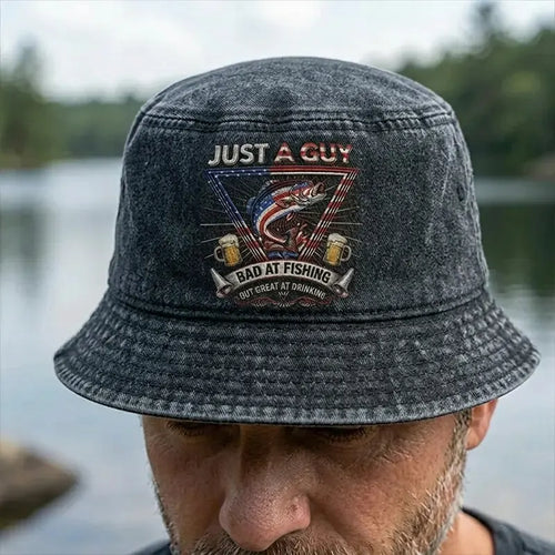 Just A Guy Bad At Fishing Embroidered Fishing Bucket Hat