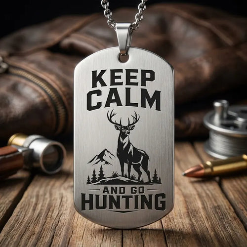 Keep Calm And Go Hunting Personalized Dog Tag Necklace