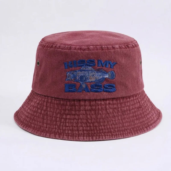 Kiss My Bass Embroidered Fishing Bucket Hat