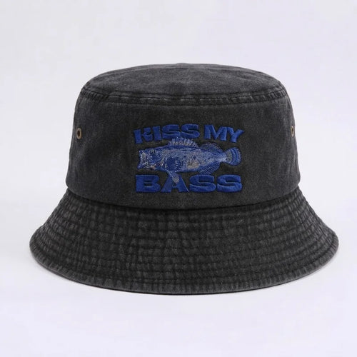 Kiss My Bass Embroidered Fishing Bucket Hat