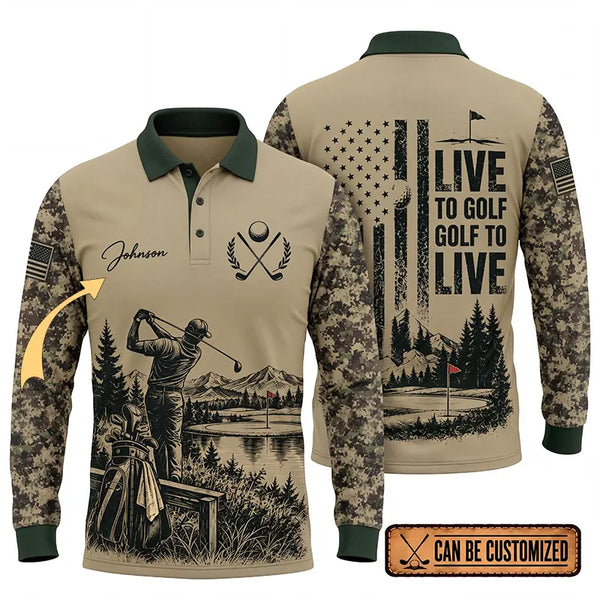 Live To Golf Golf To Live Military Golf Polo Long Sleeve Shirt 2026