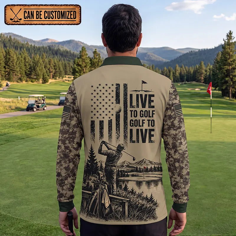 Live To Golf Golf To Live Military Golf Polo Long Sleeve Shirt 2026