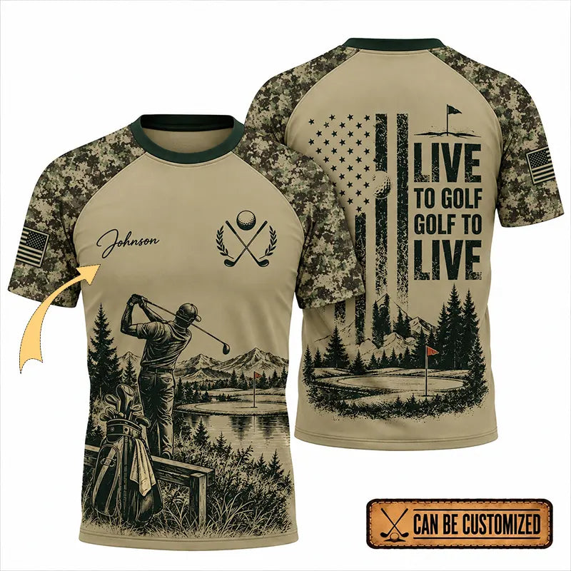 Live To Golf Golf To Live Military Golf Sports T-Shirt 2026