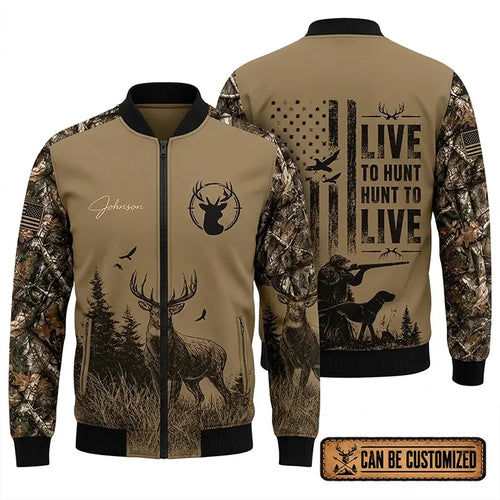 Live To Hunt Deer Hunter Bomber Jacket