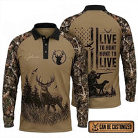 Live To Hunt Deer Hunter Polo Long Sleeve Shirt