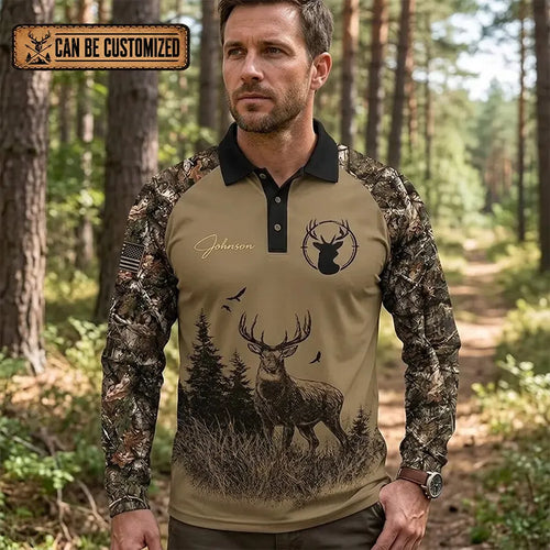 Live To Hunt Deer Hunter Polo Long Sleeve Shirt