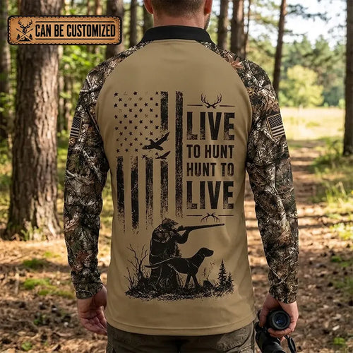 Live To Hunt Deer Hunter Polo Long Sleeve Shirt