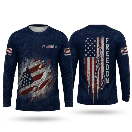 Freedom American Flag Personalized Fishing Long Sleeve Shirt