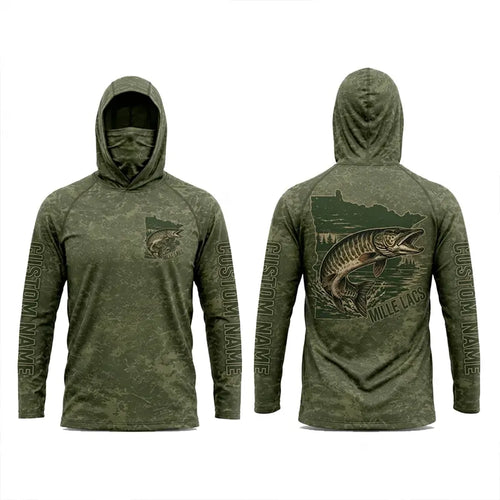 Minnesota Mille Lacs Muskie Fishing Personalized Apparel - Moss Green