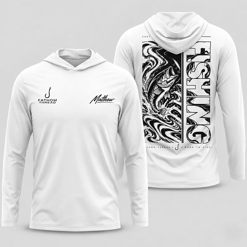 Personalized Fishing Cast Reel Repeat Hooded Long Sleeve Shirt