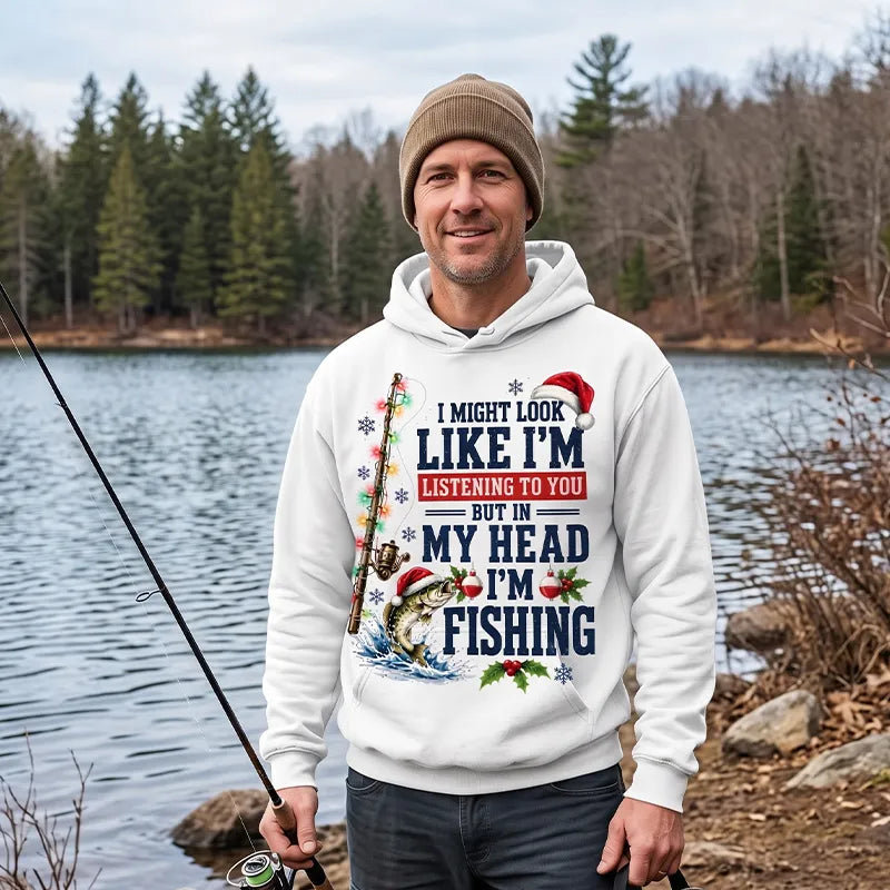 Funny Christmas Fishing Santa Fish Holiday Hooded Long Sleeve Shirt