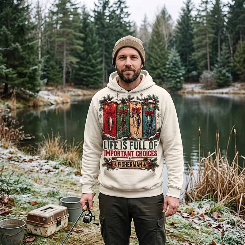 Funny Fishing Christmas Gift Boxes Personalized Name Hooded Long Sleeve Shirt