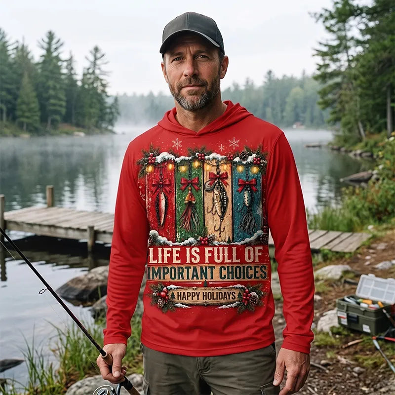 Funny Fishing Christmas Gift Boxes Personalized Name Hooded Long Sleeve Shirt