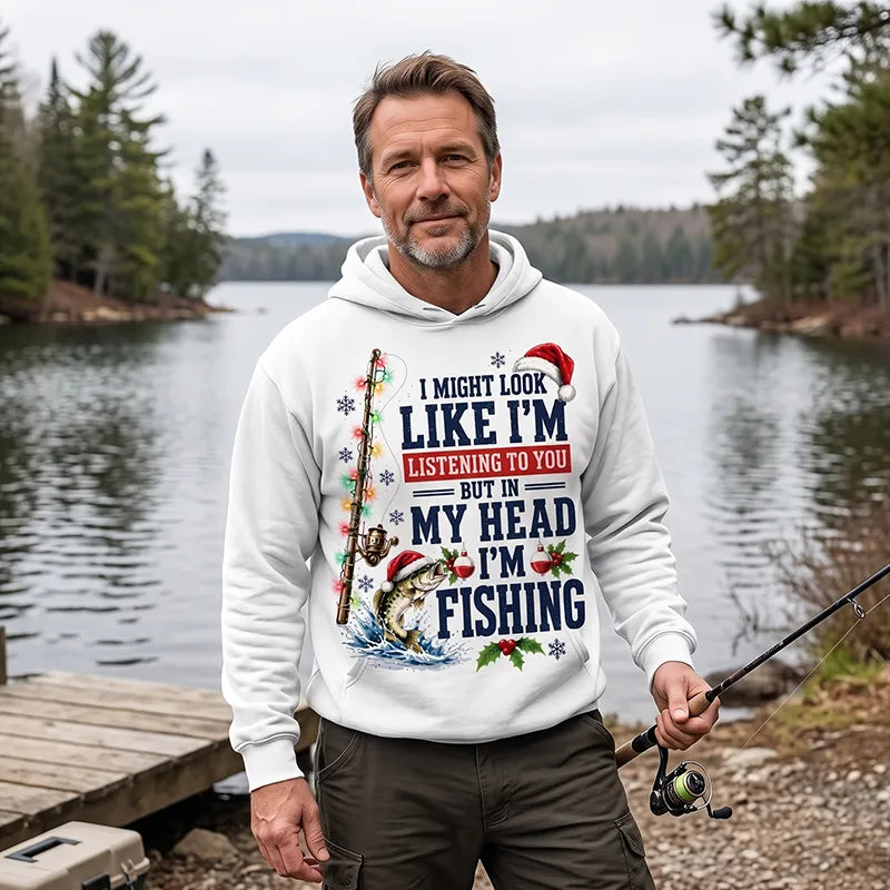 Funny Christmas Fishing Santa Fish Holiday Hooded Long Sleeve Shirt