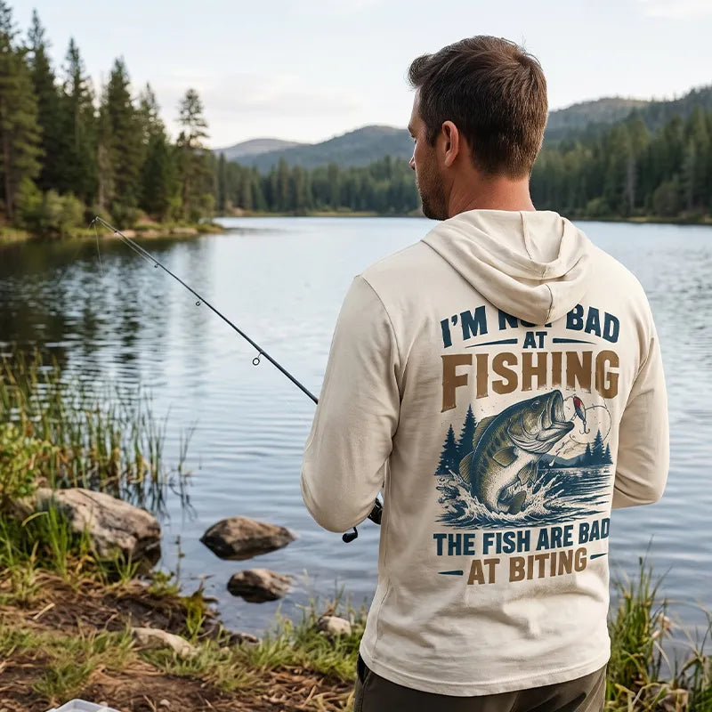 Funny I'm Not Bad at Fishing Bass Fishing Hooded Long Sleeve Shirt