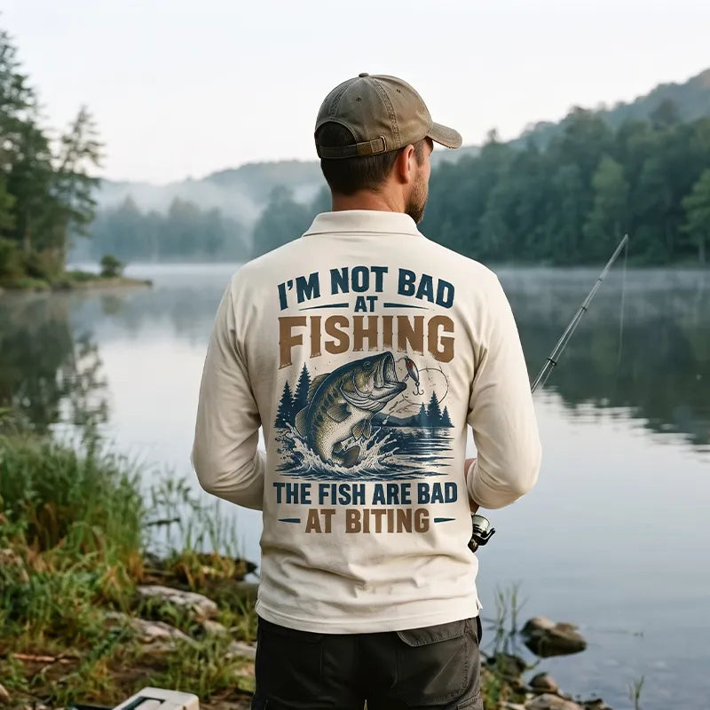 Funny I'm Not Bad at Fishing Bass Fishing Polo Long Sleeve Shirt