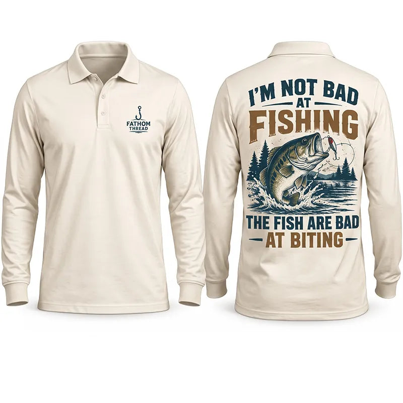 Funny I'm Not Bad at Fishing Bass Fishing Polo Long Sleeve Shirt