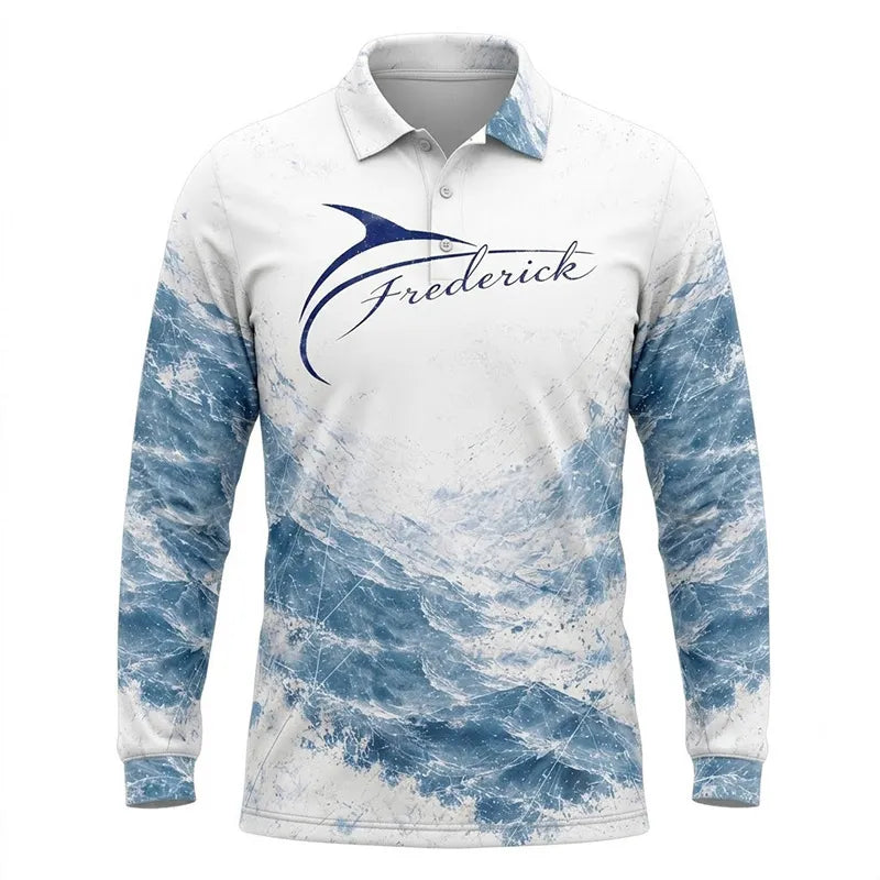 Personalized Sailfish Fisherman Not Now I'm Going Fishing Polo Long Sleeve Shirt