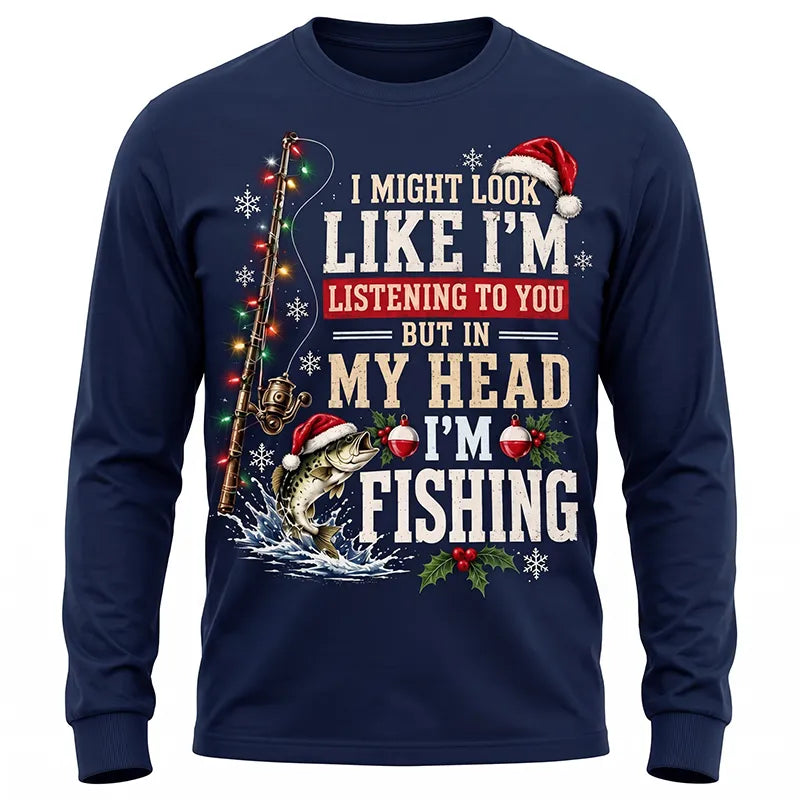 Funny Christmas Fishing Santa Fish Holiday Long Sleeve Shirt