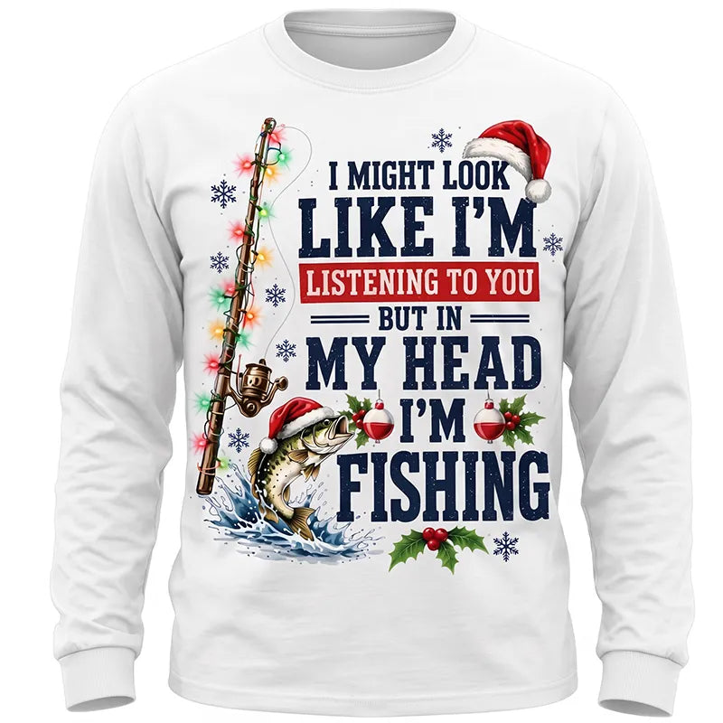 Funny Christmas Fishing Santa Fish Holiday Long Sleeve Shirt