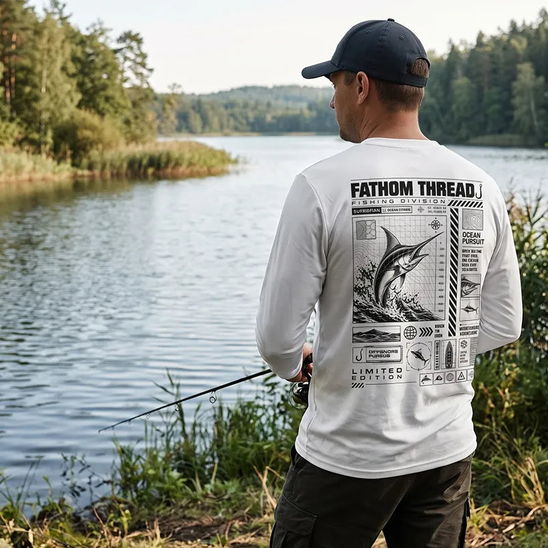 Swordfish Ocean Pursuit Fishing Technical Blueprint Long Sleeve Shirt