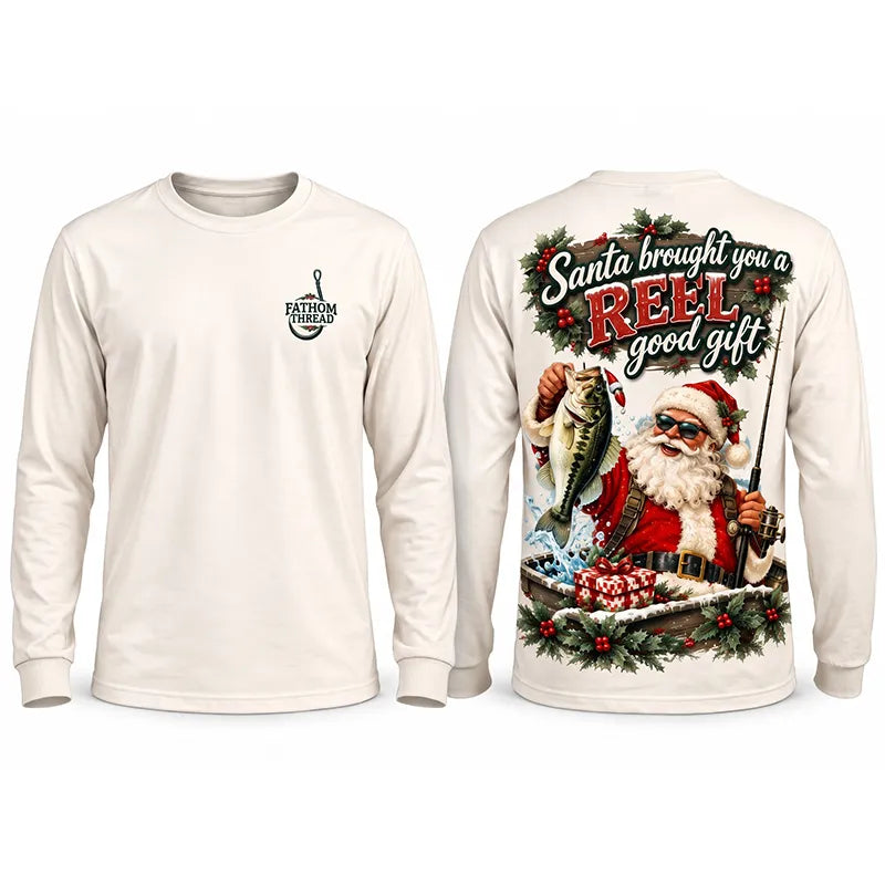 Santa REEL Good Gift Fishing Christmas Long Sleeve Shirt