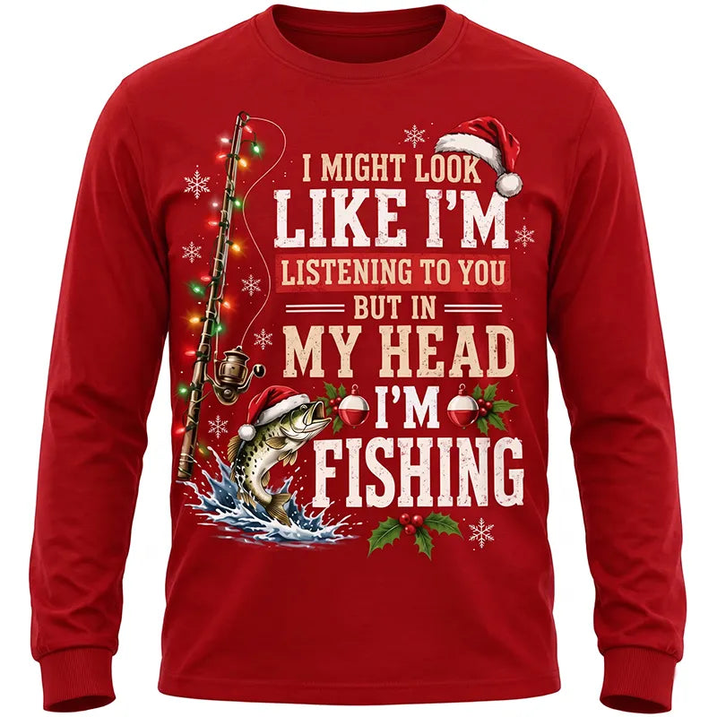 Funny Christmas Fishing Santa Fish Holiday Long Sleeve Shirt