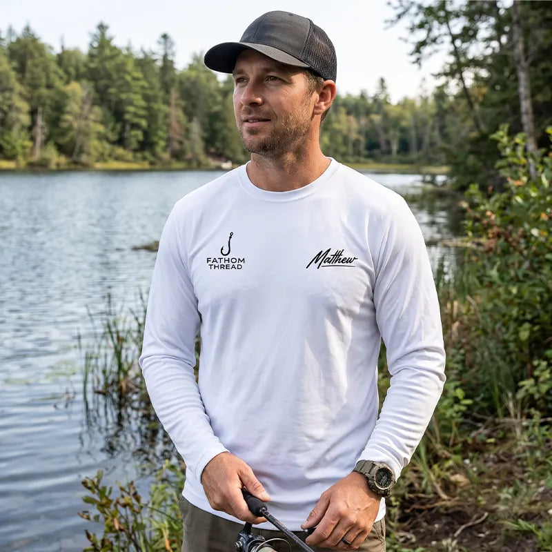Personalized Fishing Cast Reel Repeat Black Long Sleeve Shirt