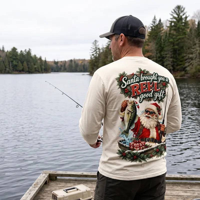 Santa REEL Good Gift Fishing Christmas Long Sleeve Shirt