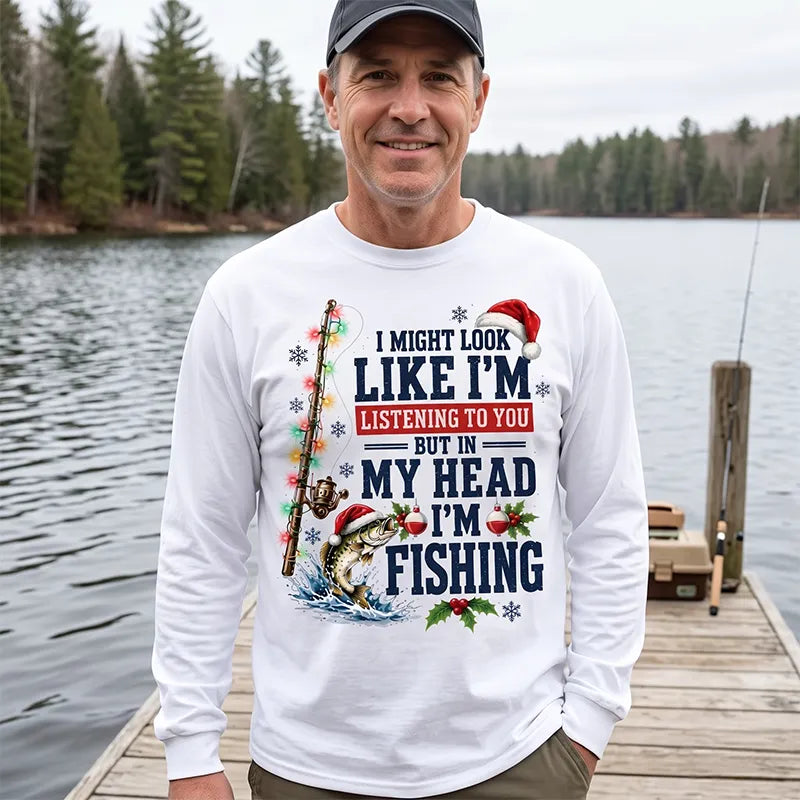 Funny Christmas Fishing Santa Fish Holiday Long Sleeve Shirt