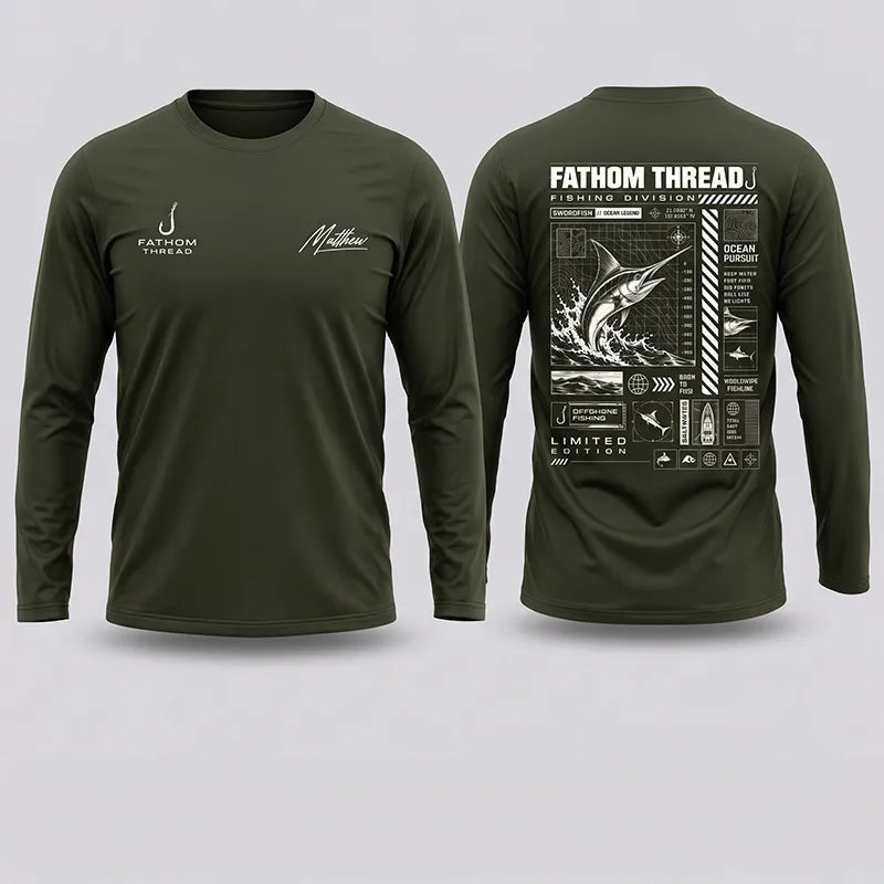 Swordfish Ocean Pursuit Fishing Technical Blueprint Long Sleeve Shirt